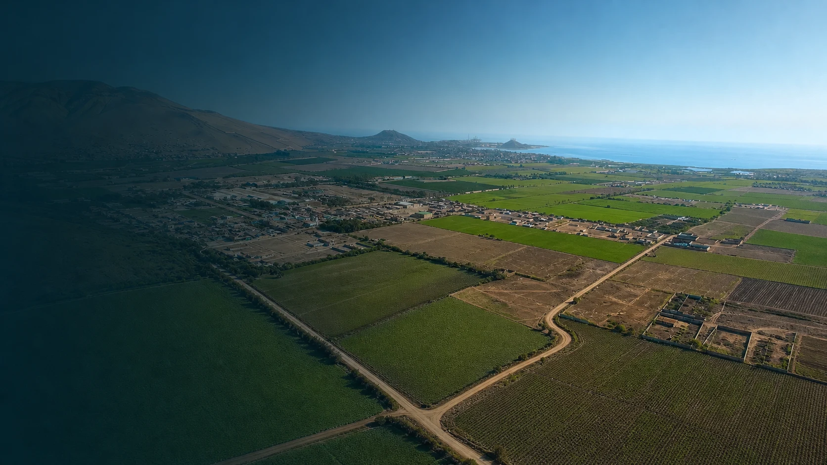 Vista aérea adaptada del entorno agrícola de Valle Los Cerezos