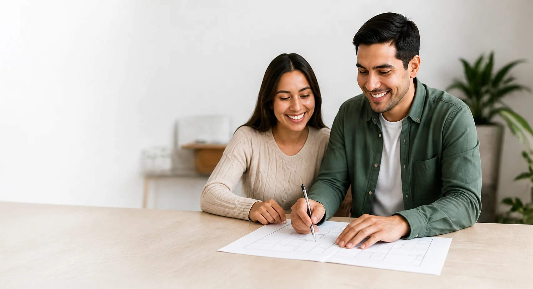 Pareja revisando su plan para invertir en un terreno